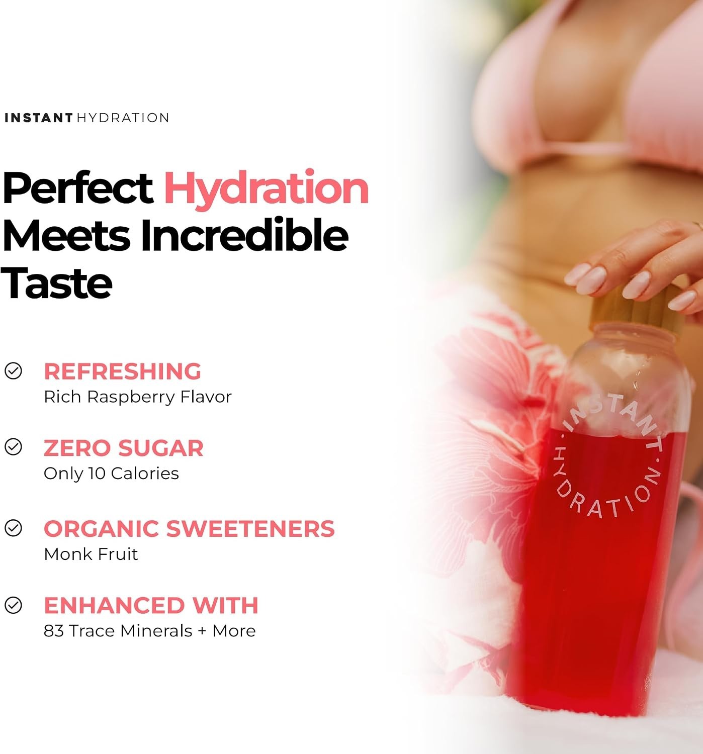 Instant Hydration Sugar Free Electrolytes Powder Packets -20 Sticks Raspberry