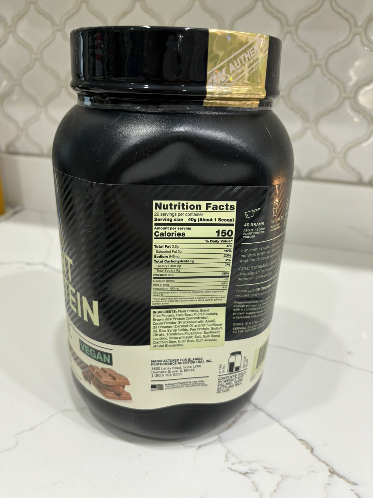 Gold Standard 100% Plant Based Protein Powder, Rich Chocolate Fudge 20 Servings