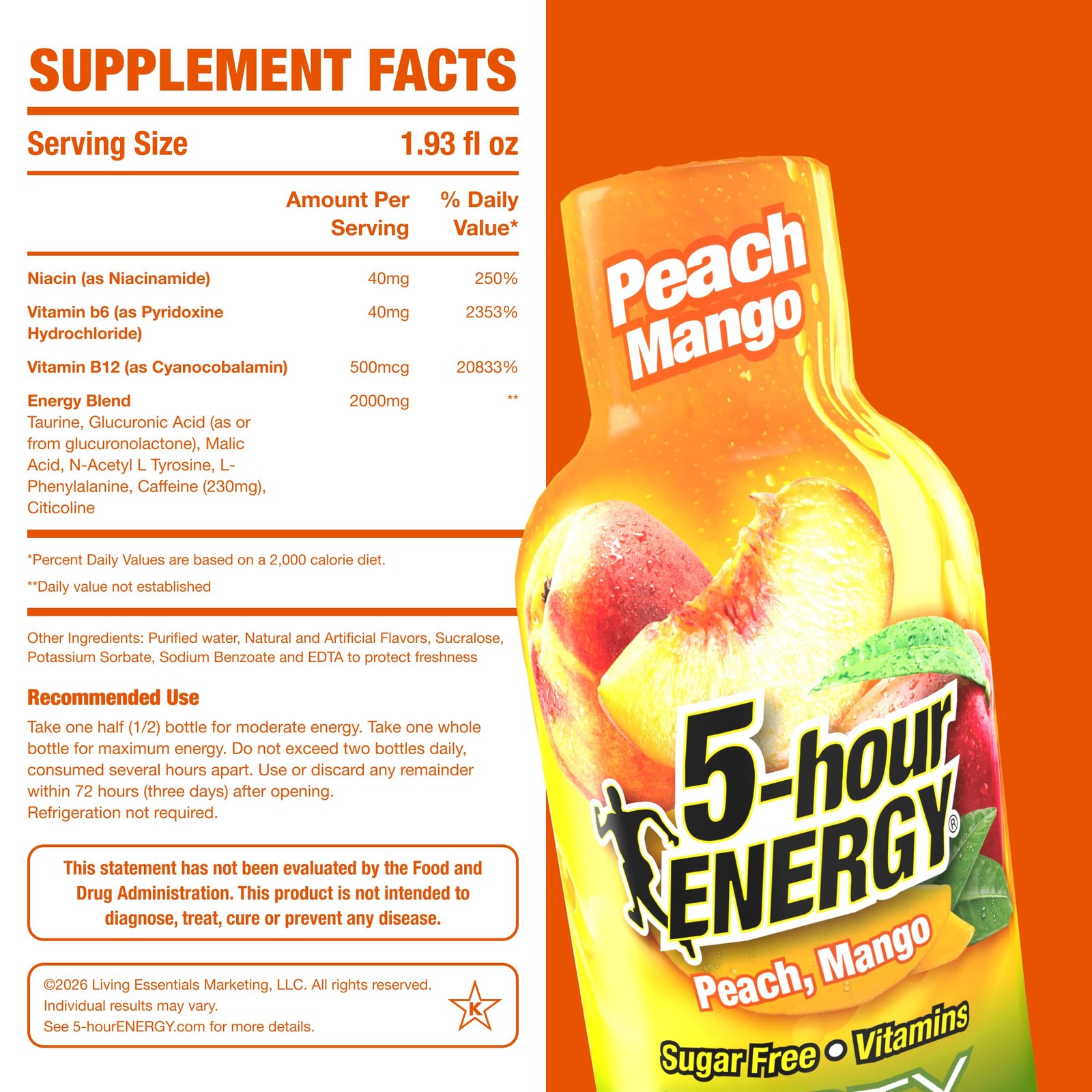 5-hour ENERGY PEACH MANGO Flavor, 30 Count, 1.93 Fl Oz Energy Shot, Extra…