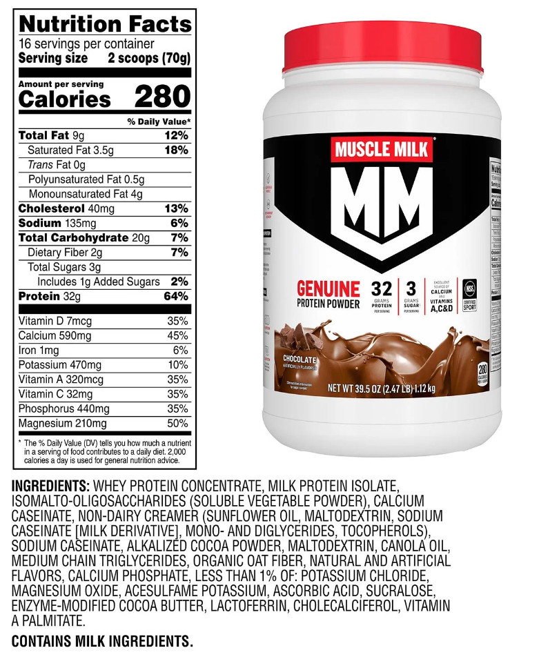 Muscle Milk Genuine 32g Whey Protein Powder, Chocolate 2.47 lbs.