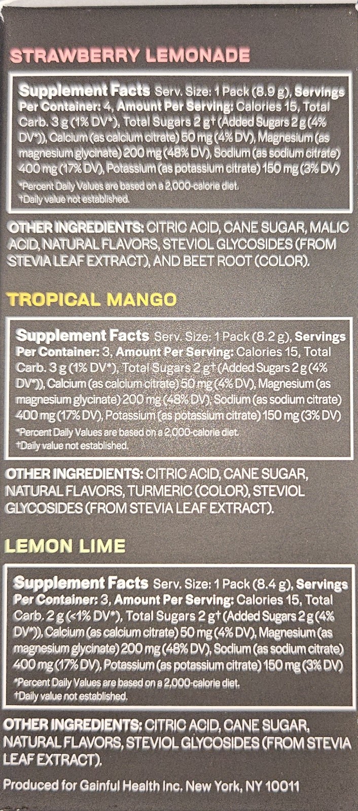 Gainful Hydration Packets Variety 2 Pack Decaffeinated w/ Electrolytes 20 Sticks