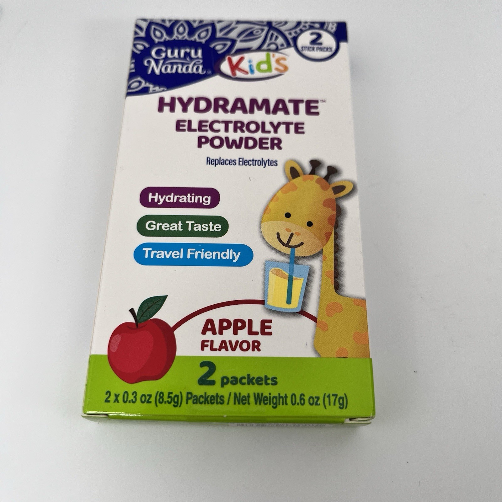 Guru Nanda Hydramate 3 boxes Kids Electrolyte Powder 2 box Apple & 1 Grape NEW