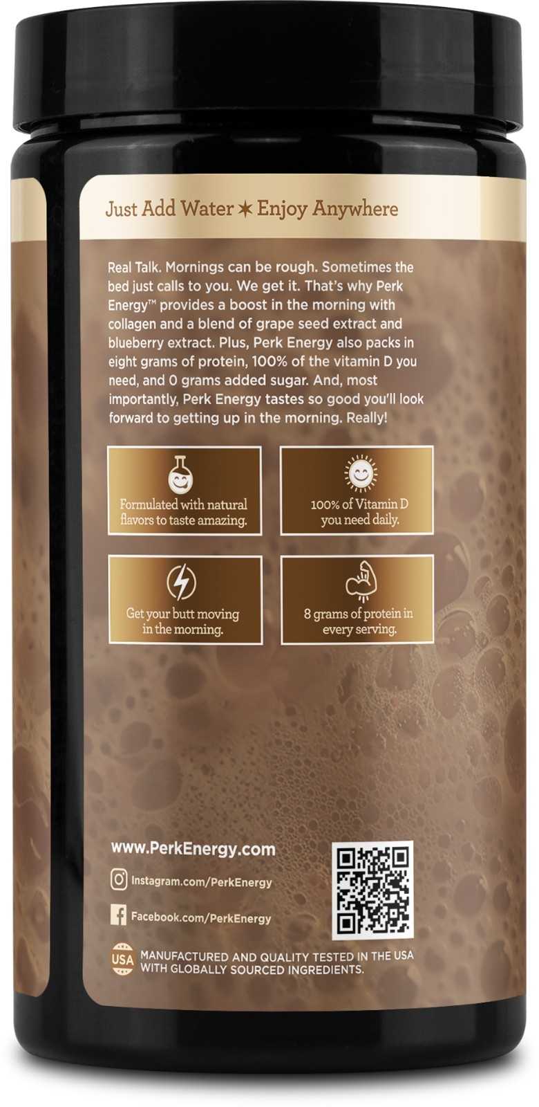 Perk Energy Original Dutch Hot Cocoa (20 Servings) – Soy Free, Peanut Free