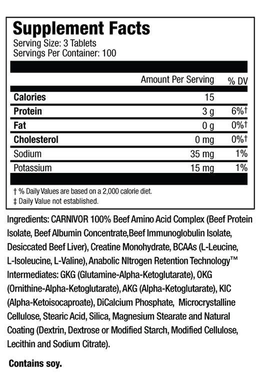 MuscleMeds CARNIVOR BEEF AMINOS 100% Pure Beef Protein 300 Tabs BCAAs [ 2 Pack ]