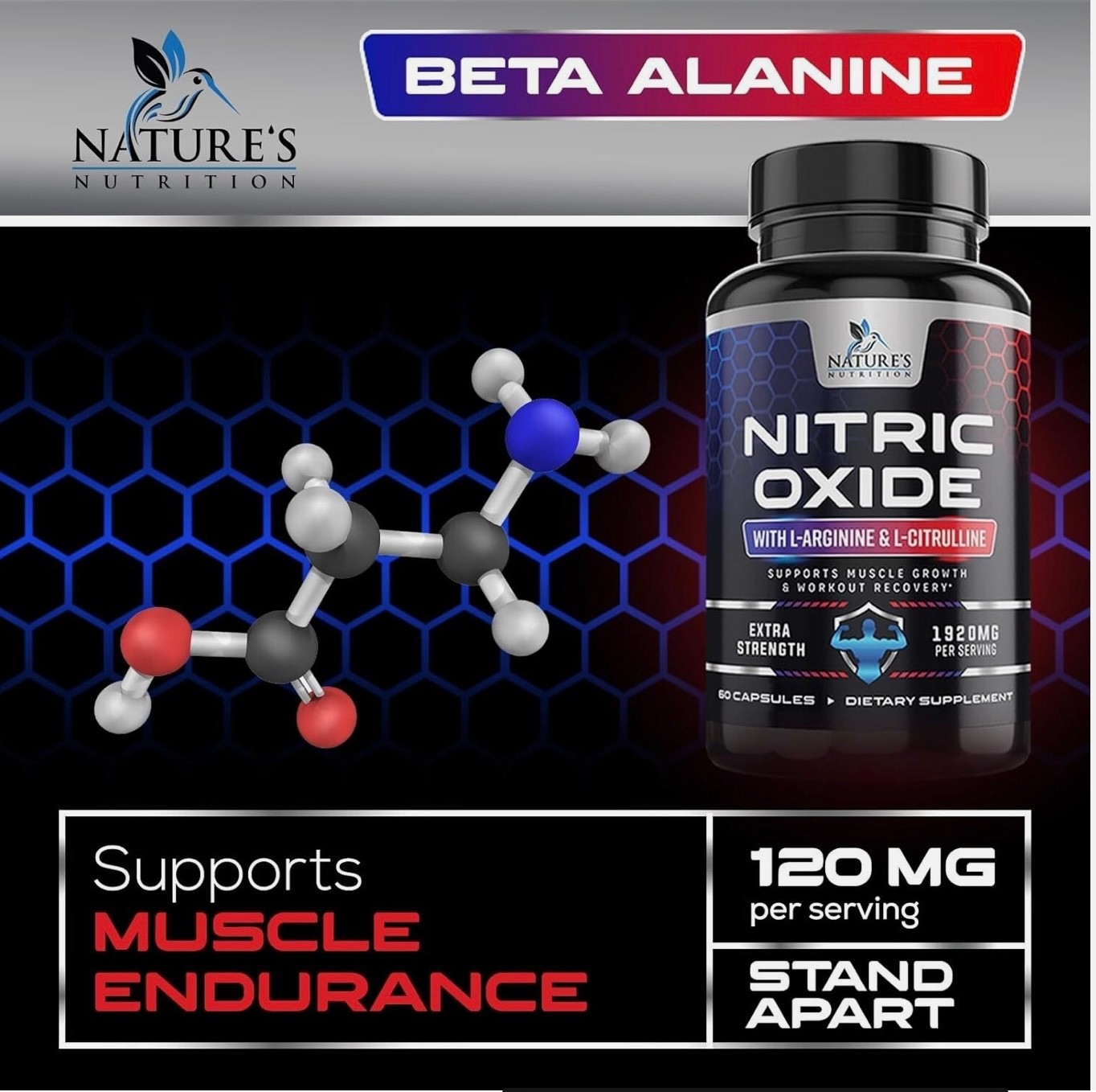 Nitric Oxide Booster 3000mg L-Arginine 3X Extra Strength Capsules