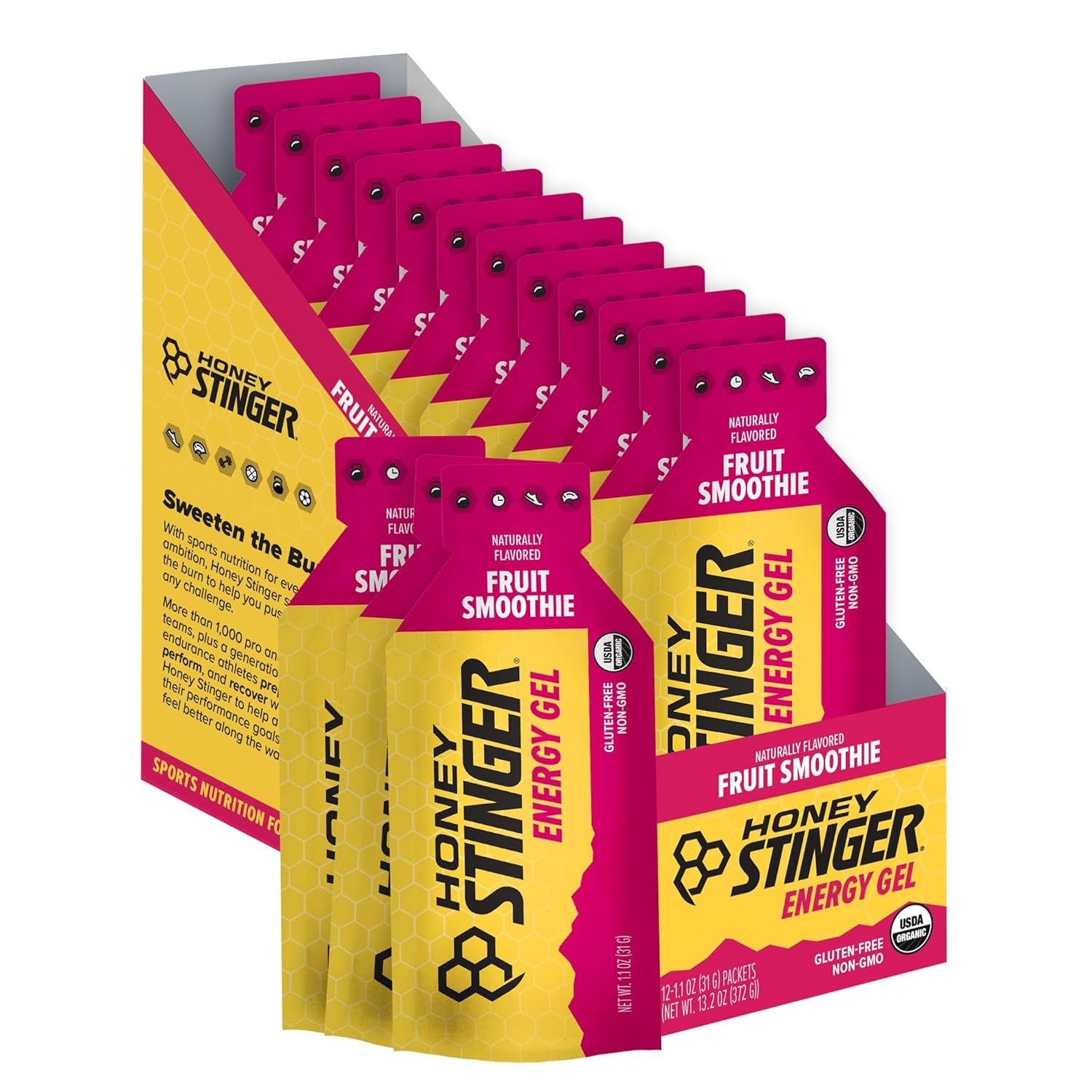 Organic Fruit Smoothie Energy Gel Pack, Gluten-Free & Caffeine-Free, Fast-Act…