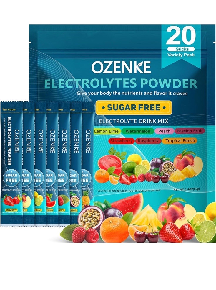 (2) OZENKE Electrolytes Powder Packets SugarFree Hydration Variety 40Pack NEW