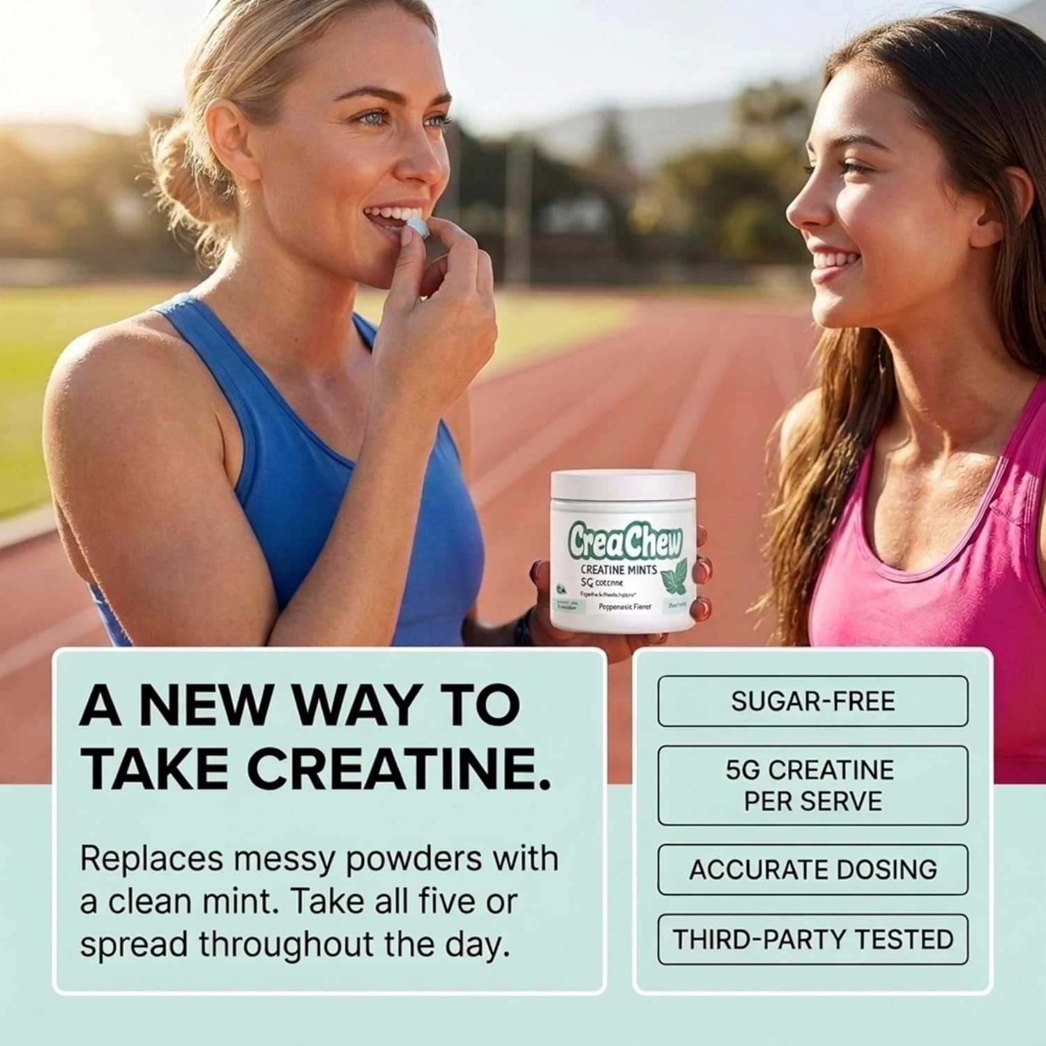 Creatine Monohydrate 5G Chewable Mints, Cognitive & Muscle Support, Zero Sugar