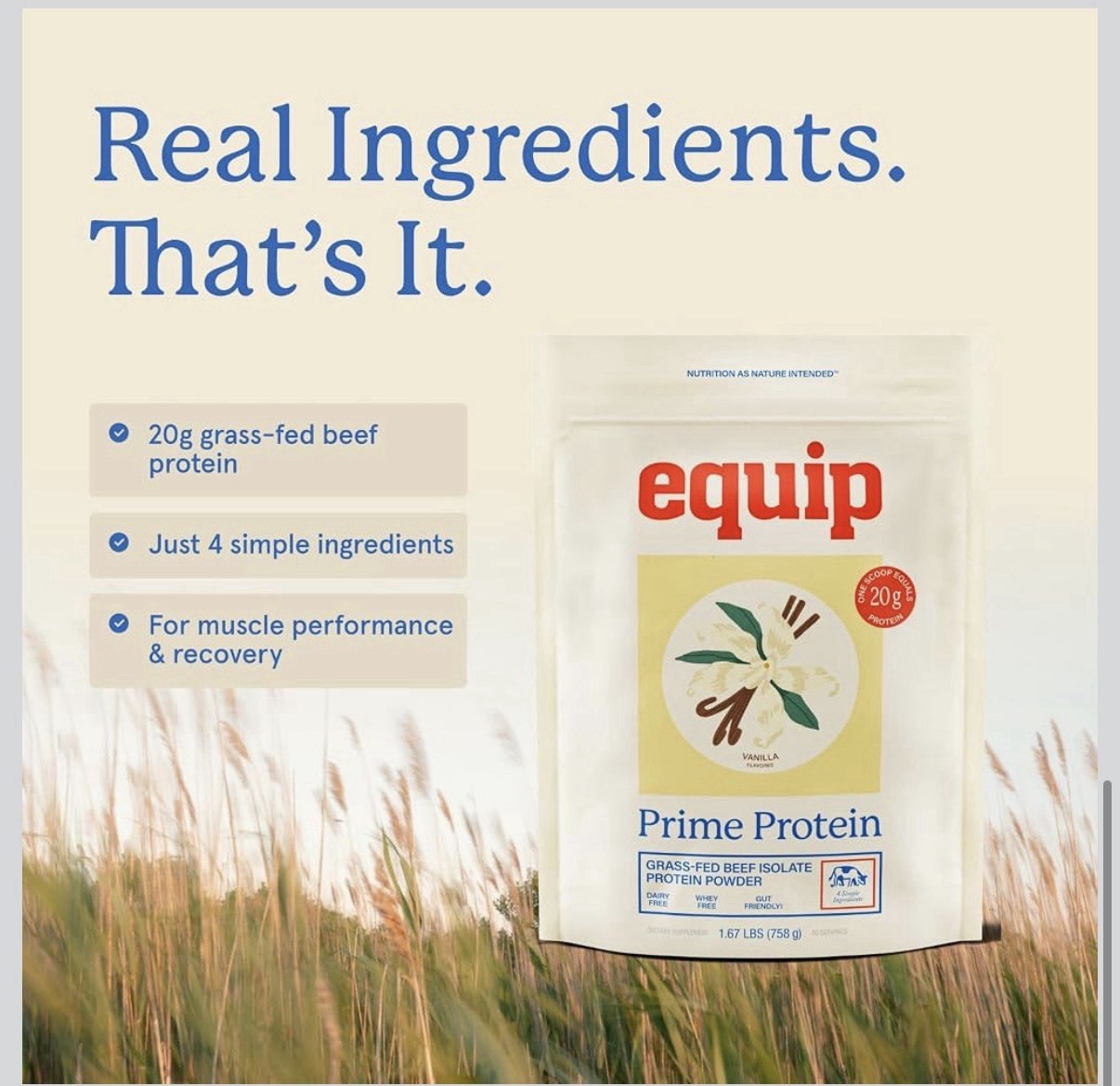 Equip Foods Prime Protein Powder | Clean, Grass Fed Beef Protein Powder | Carniv