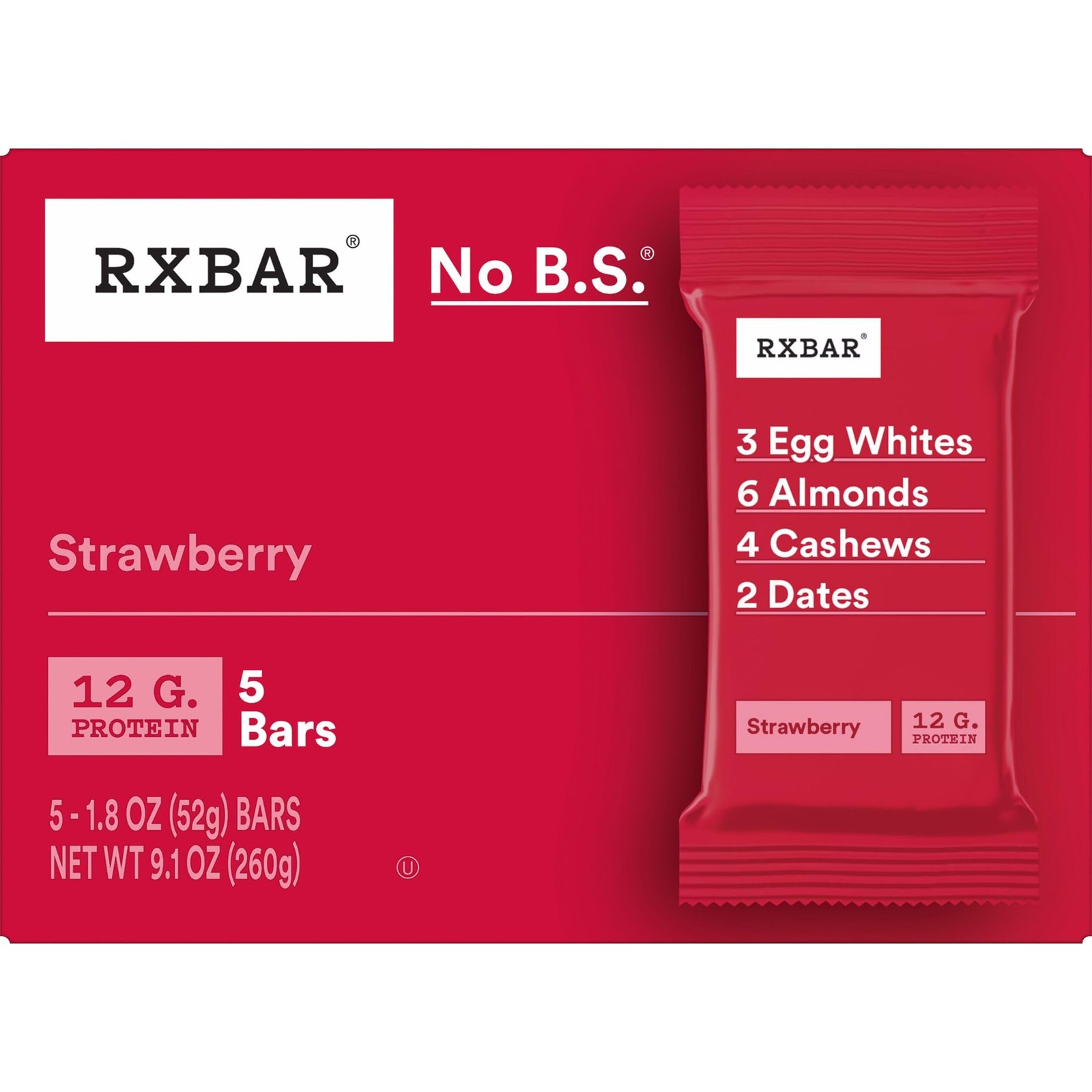 Rxbar Protein Bars 12G Protein Gluten Snacks Strawberry 6 Boxes 30 Bars