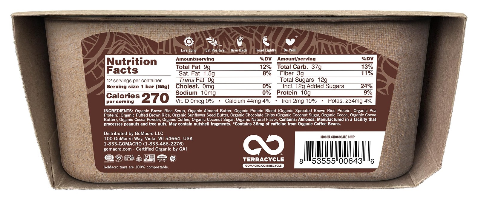 Gomacro Organic Mocha Chocolate Chip Macrobar 12 Count 2.3 Oz