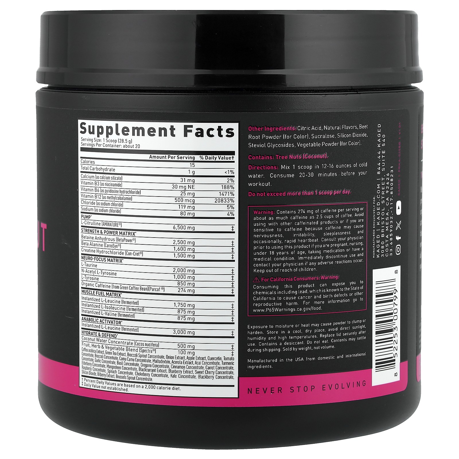 PRE-KAGED, Pre-Workout, Berry Blast, 1.29 lb (584 g)