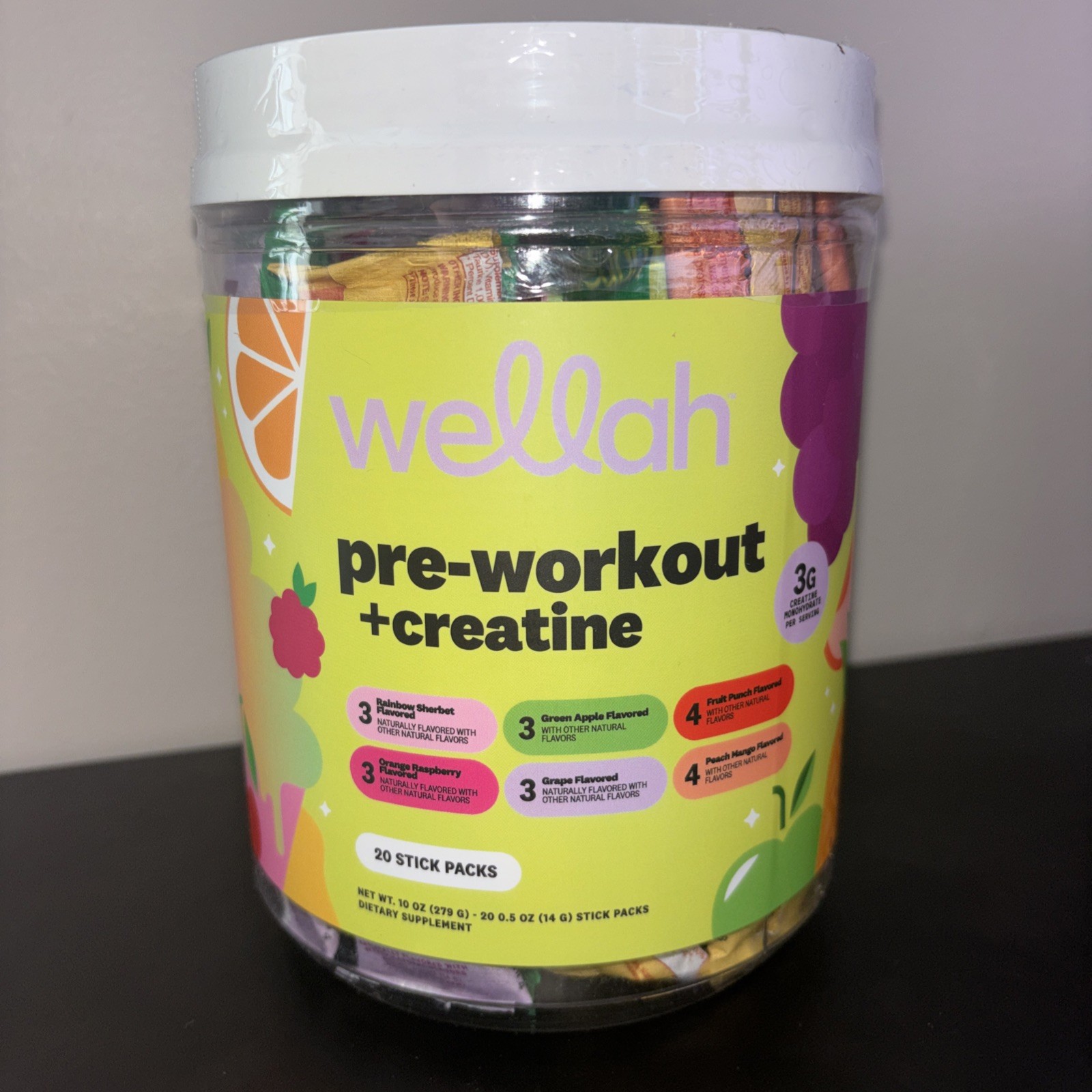 Wellah Pre-Workout + Creatine (Variety Pack) 20 Stick Packs, 6 Flavors