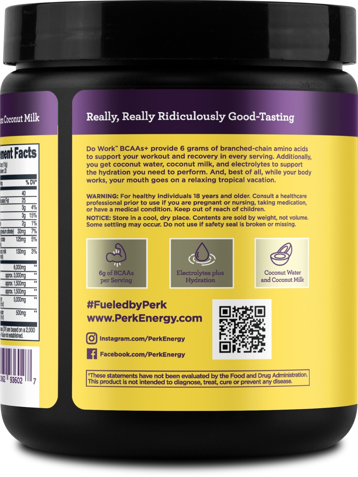 Perk BCAAs + Hydration Electrolytes – Naturally Sweetened Lemon Tart 20 Servings