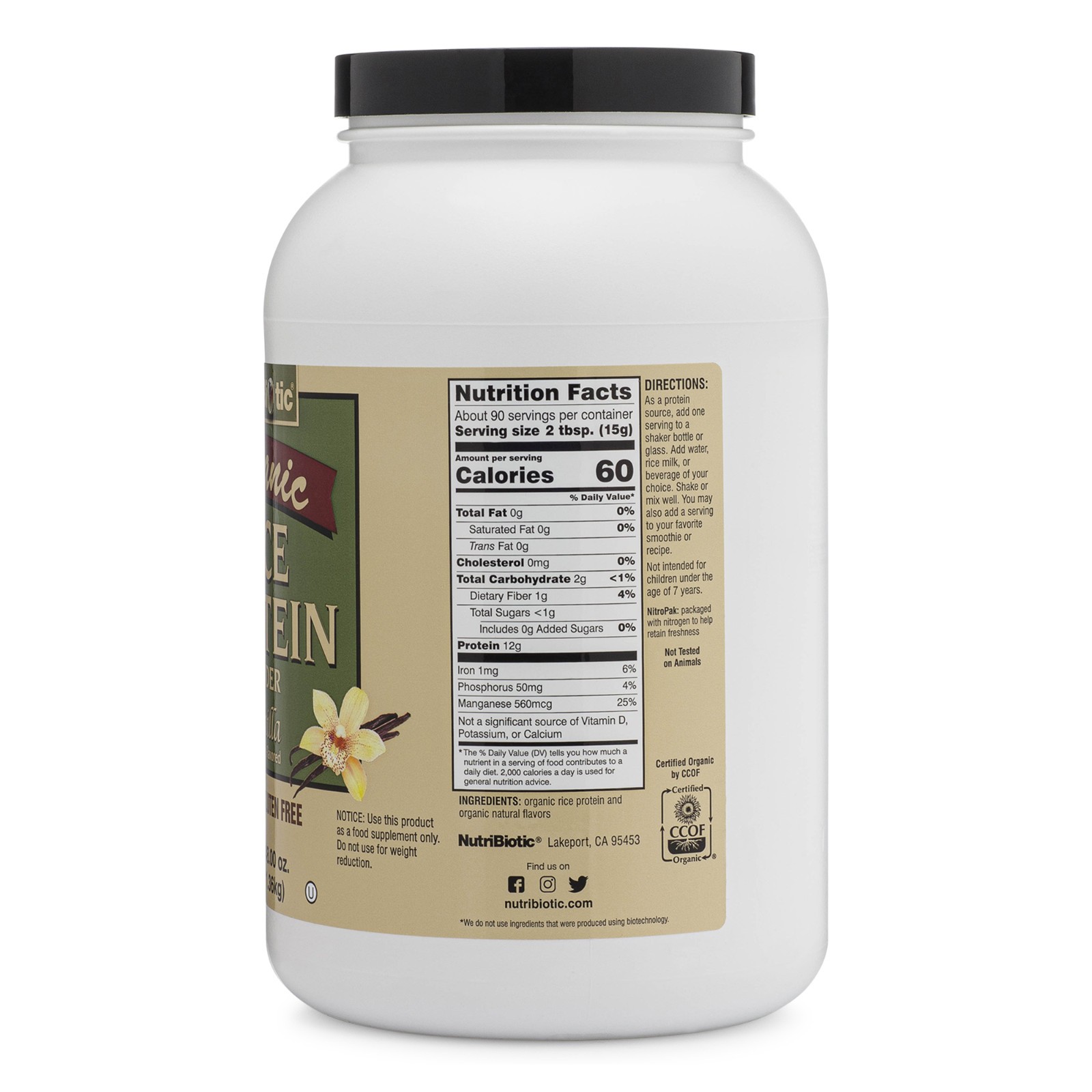 NutriBiotic Organic Rice Protein, Vanilla Protein Powder 3 Lb (1.36 Kg)