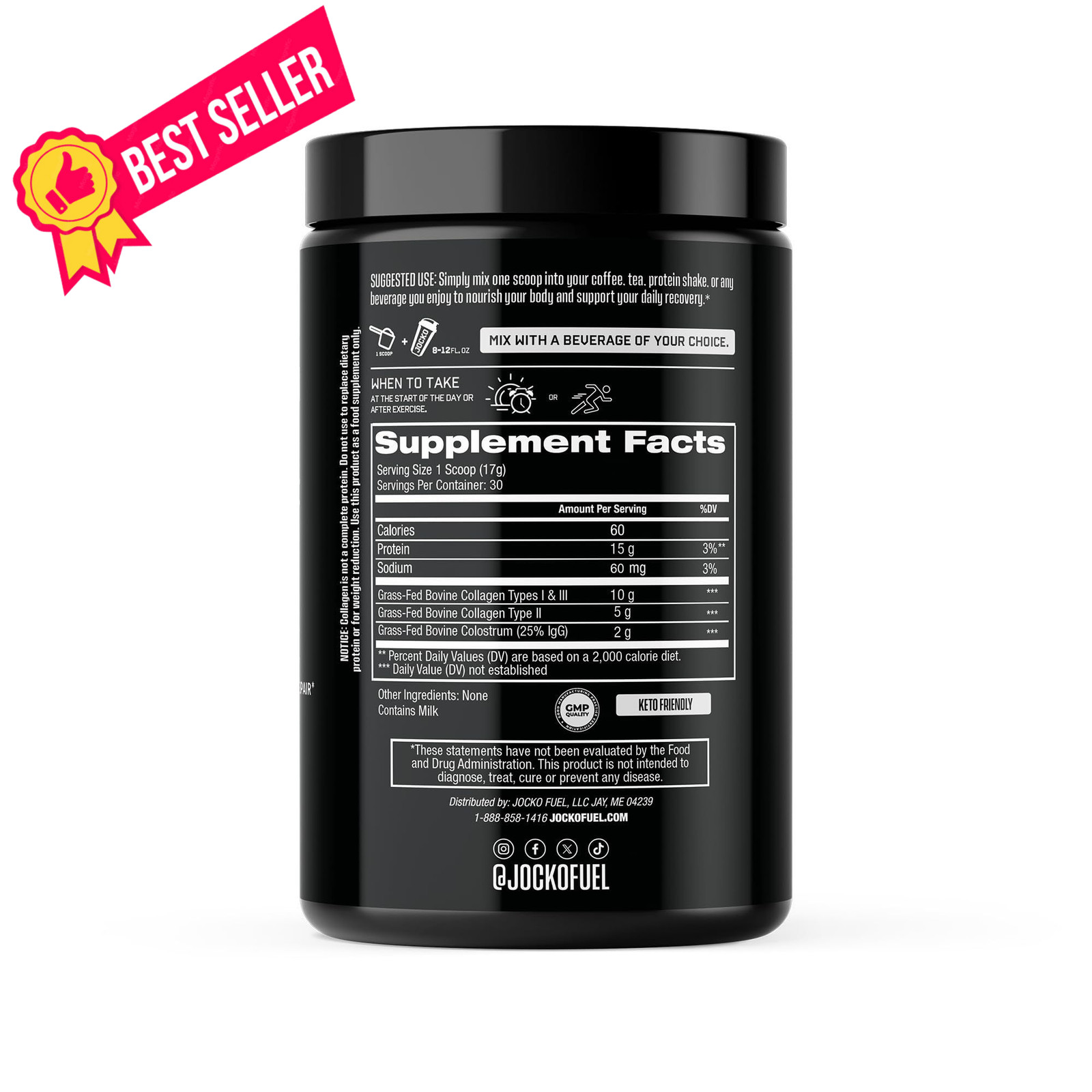 Jocko Fuel Collagen Powder with Colostrum – 15g 1.13 Pound (Pack of 1)