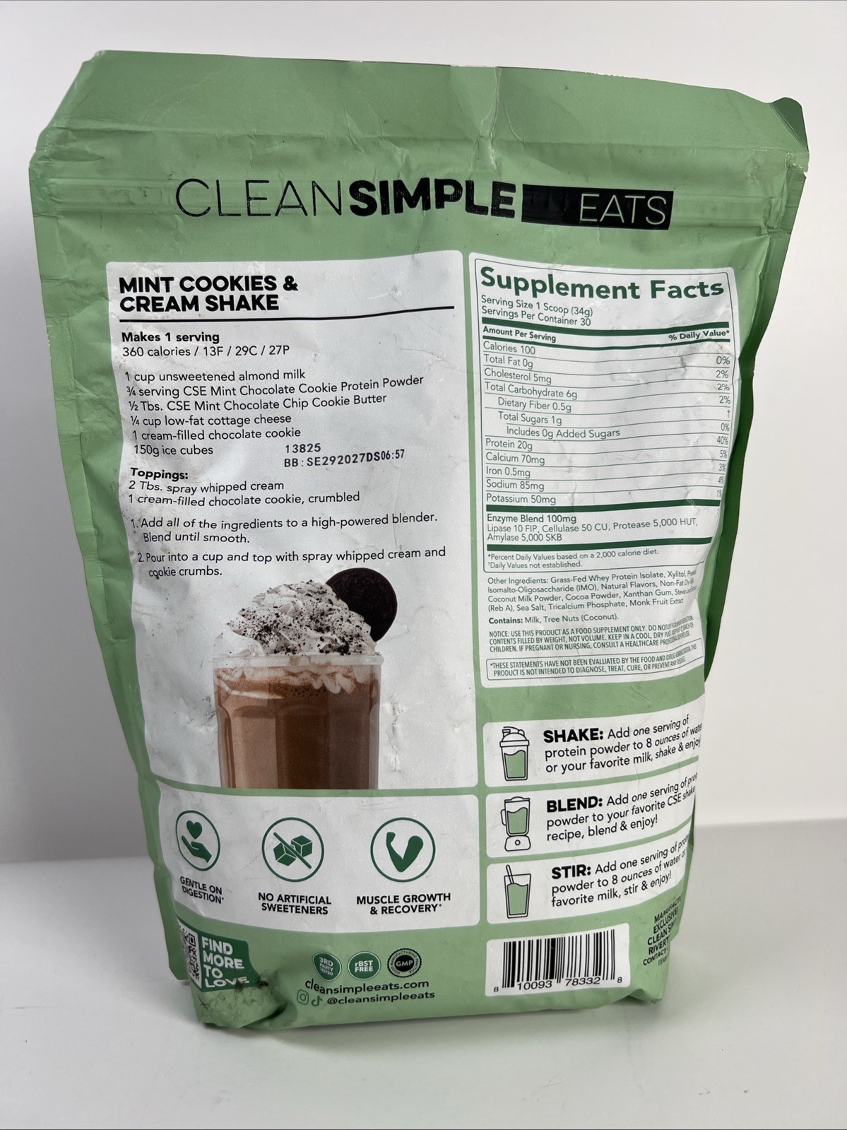 Exp. 9/2027 Clean Simple Eats Whey Protein Powder Protein 30 Srvs Mint Chocolate