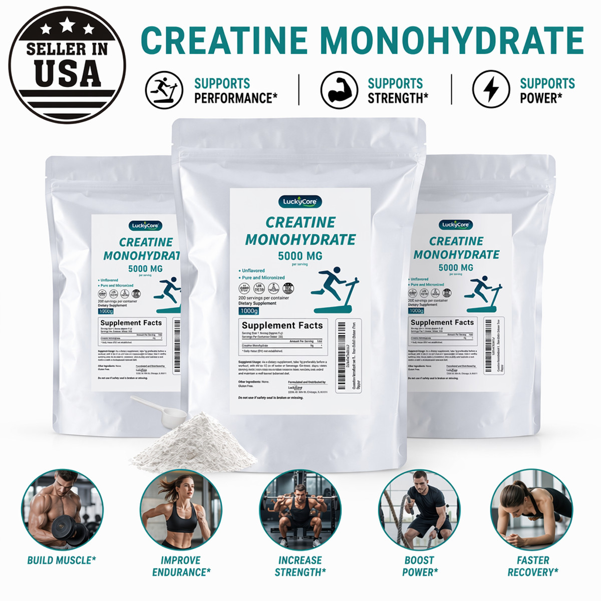 3X Pure Creatine Monohydrate 2.2 lbs 200 Servings 5g Each Micronized Powder