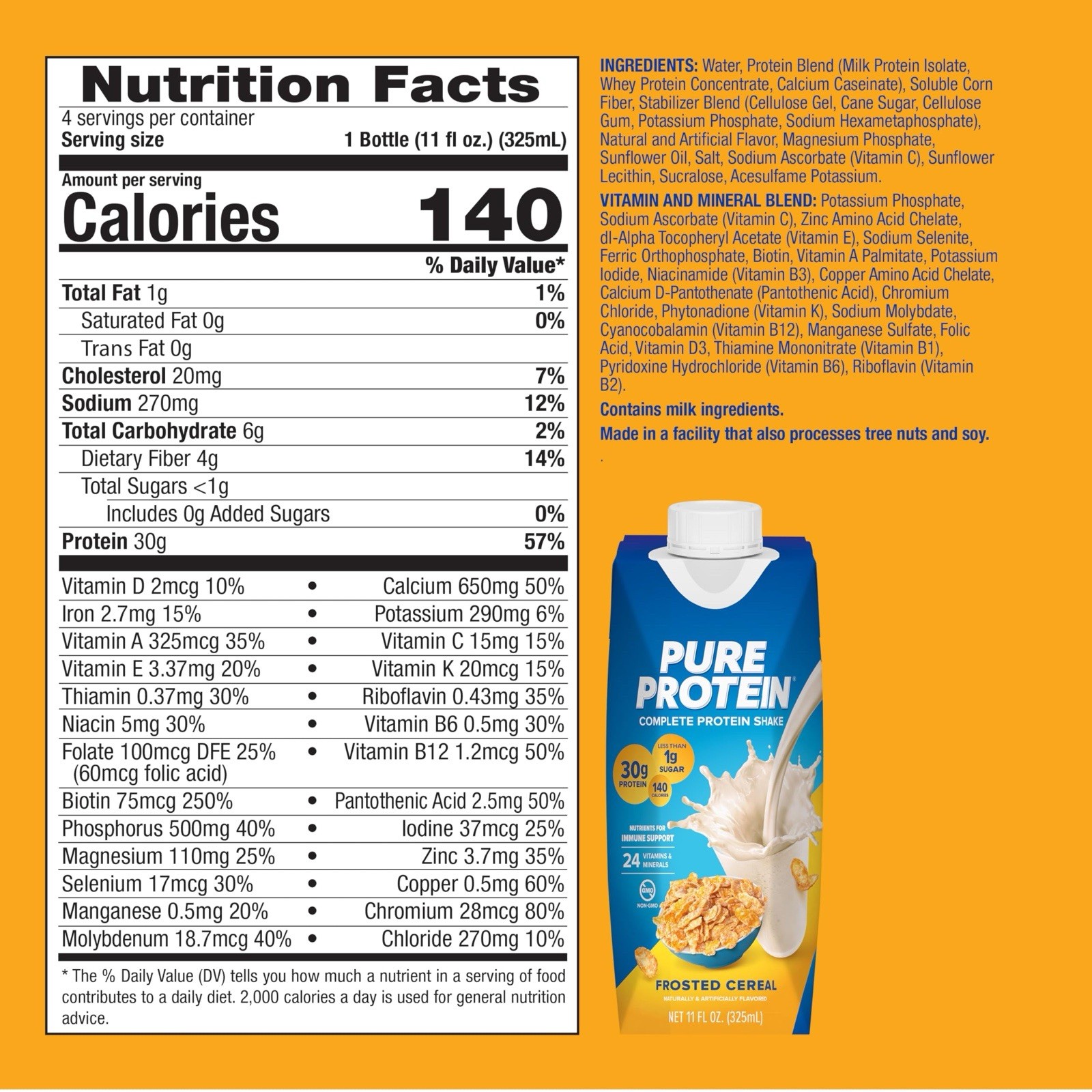 *•New•*Pure Protein Frosted Cereal 🥣 Protein Shake, 11 oz Bottles, (Pack of 12)