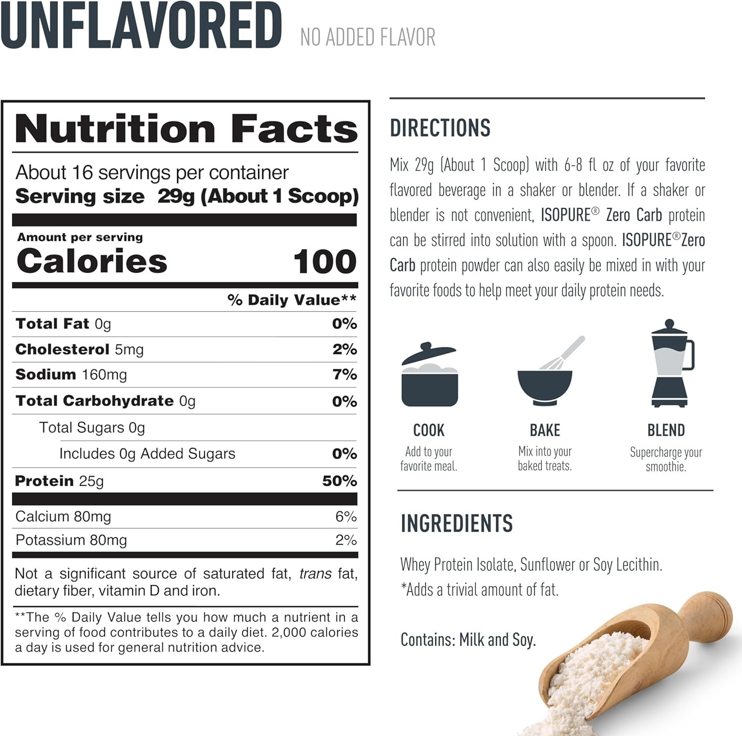 Isopure Zero Carb Whey Isolate Protein Powder, Unflavored, 25G, 1 Lb