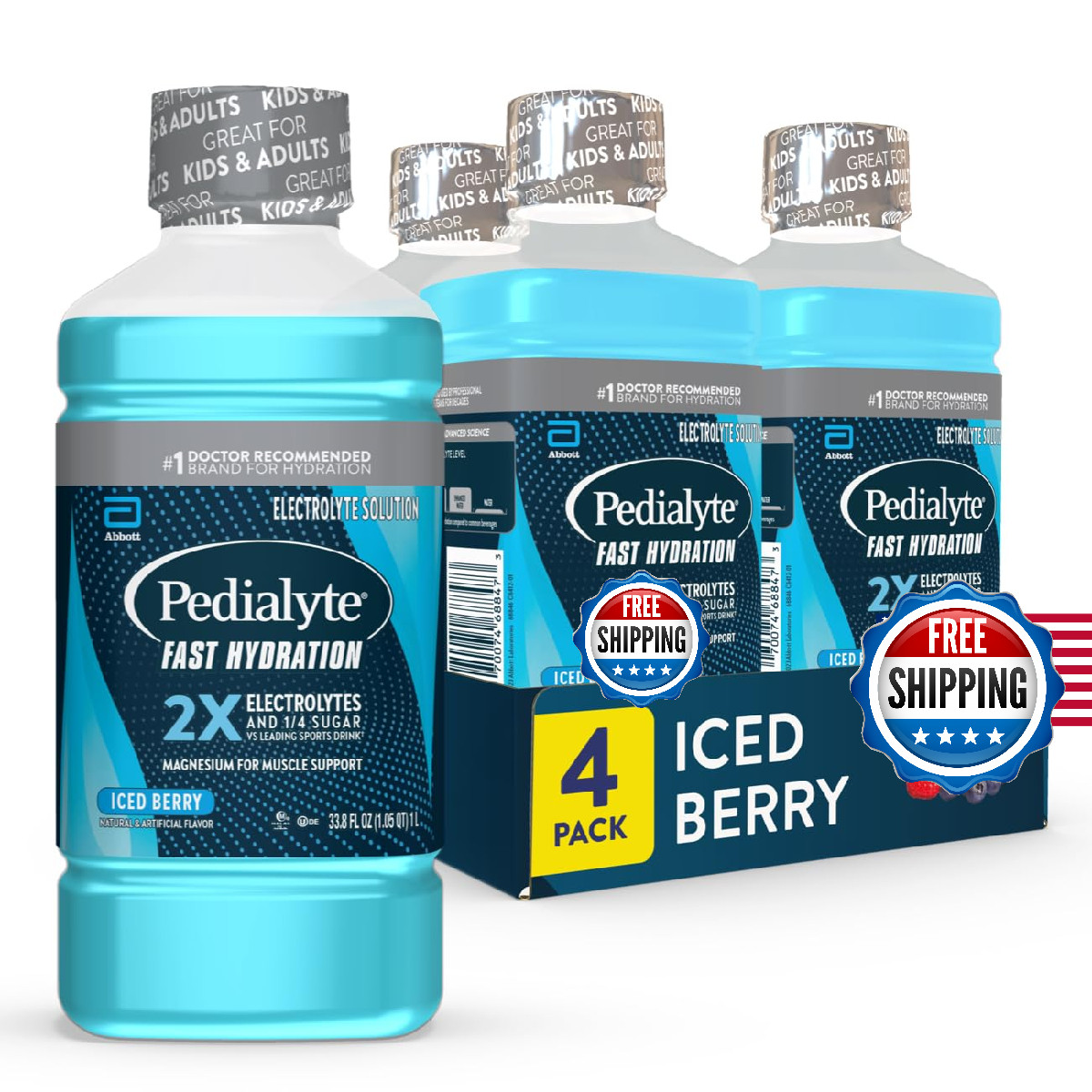 Pedialyte Hydration Electrolyte Solution Iced Berry Hydration Drink 4 Bottles 1