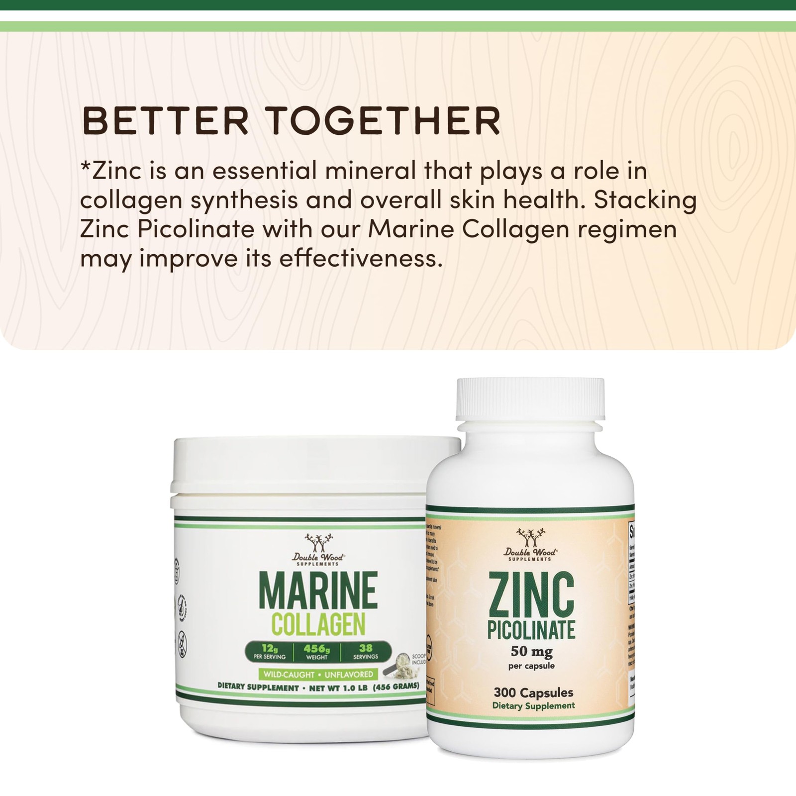 Double Wood Supplements Marine Collagen Powder (1 LB / 1.01 Pound (Pack of 1)