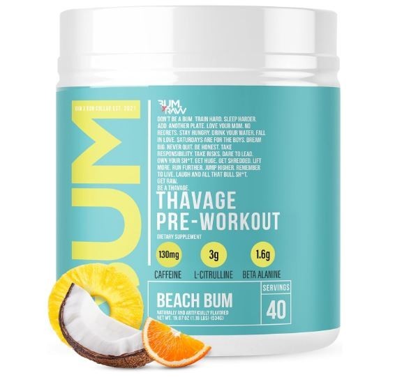 RAW Pre Workout Powder Thavage Beach Bum Sports Nutrition Supplement 40 Servings