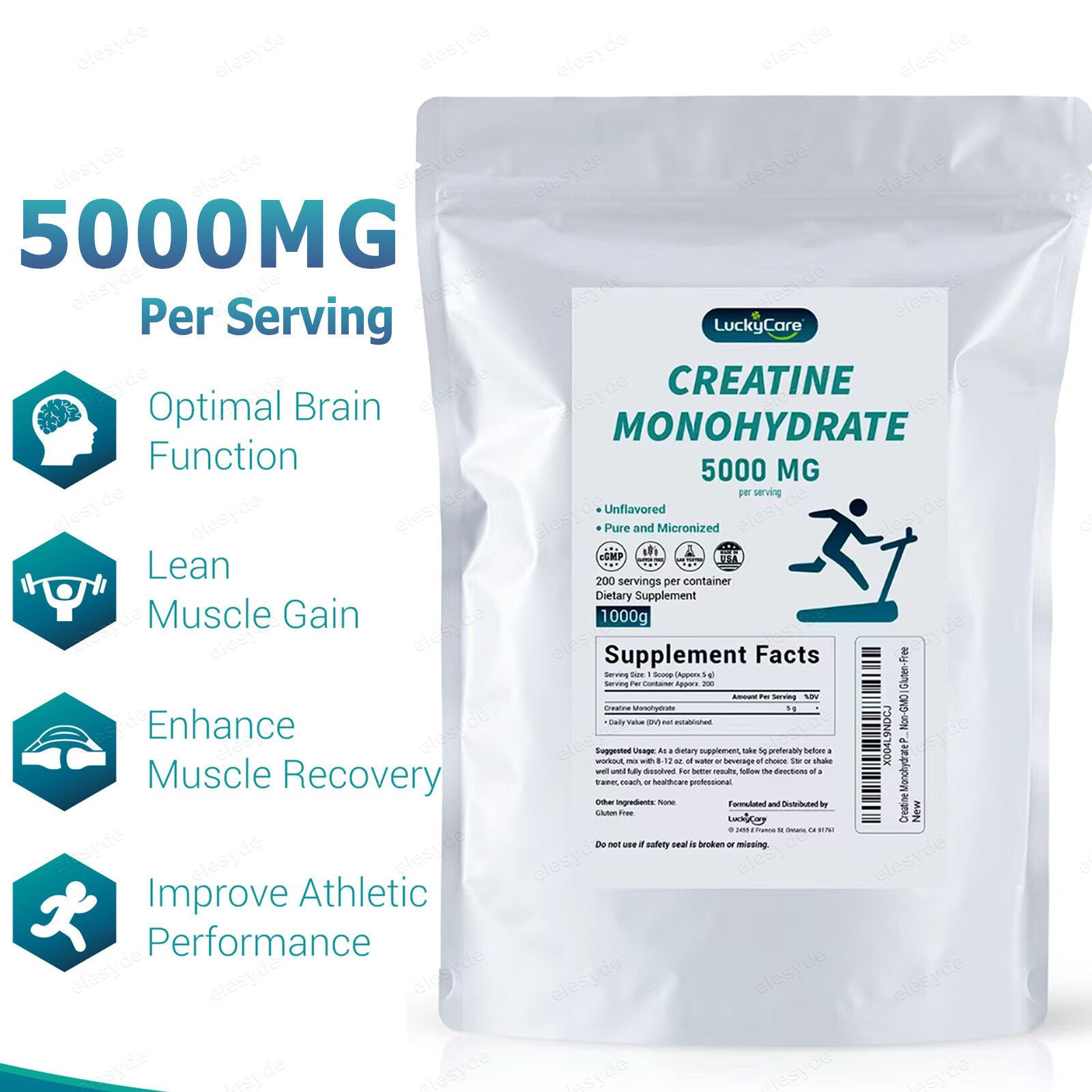 3X Pure Creatine Monohydrate 2.2 lbs 200 Servings 5g Each Micronized Powder