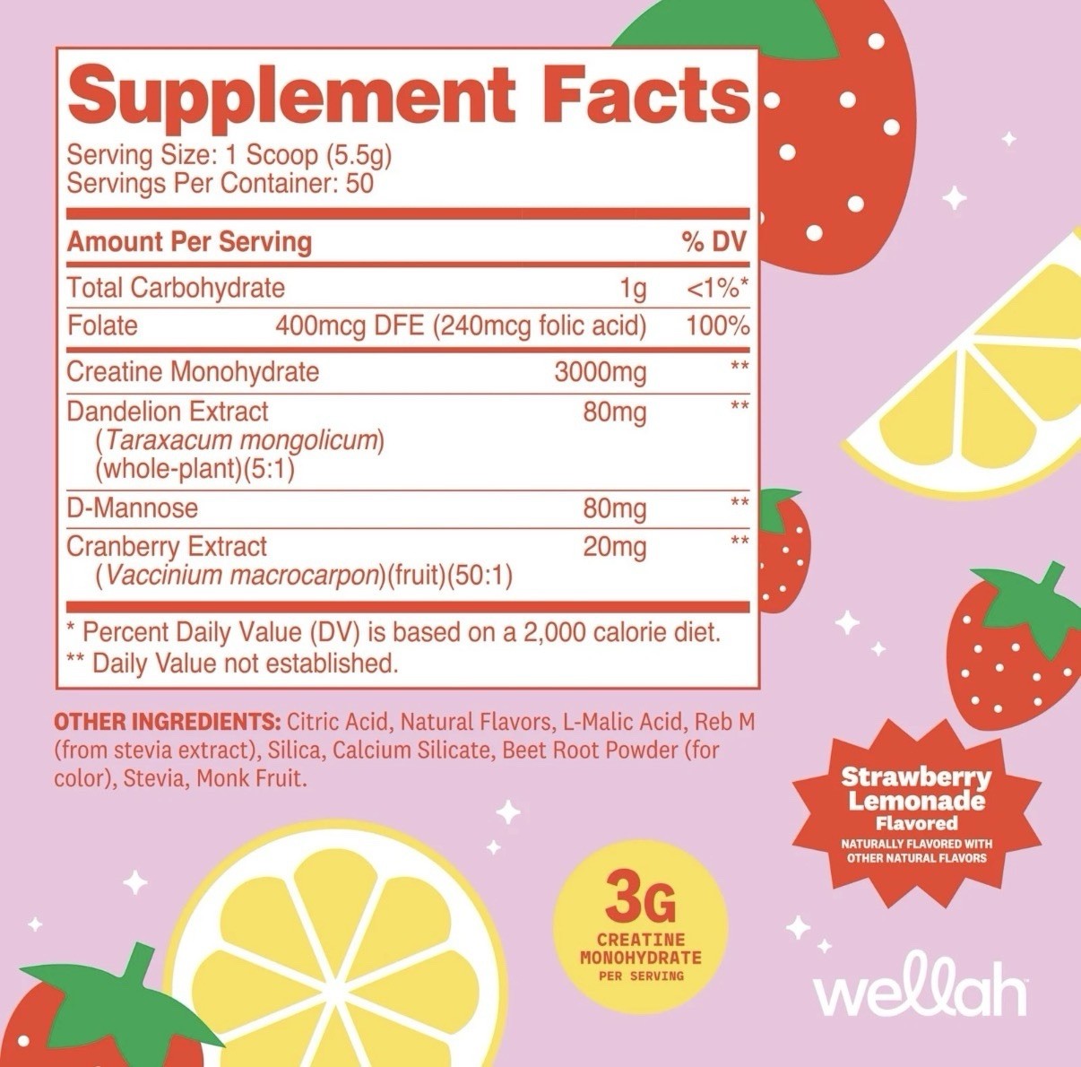 Wellah Creatine for Women 50 Servings, Strawberry Lemonade – 9.8oz Exp 5/29