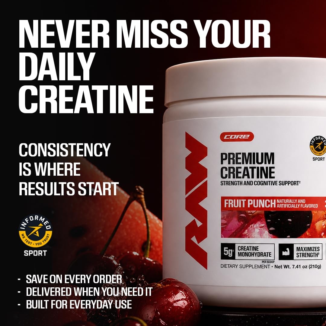 RAW Nutrition Creatine Monohydrate Powder, Fruit 12.35 Ounce (Pack of 1)