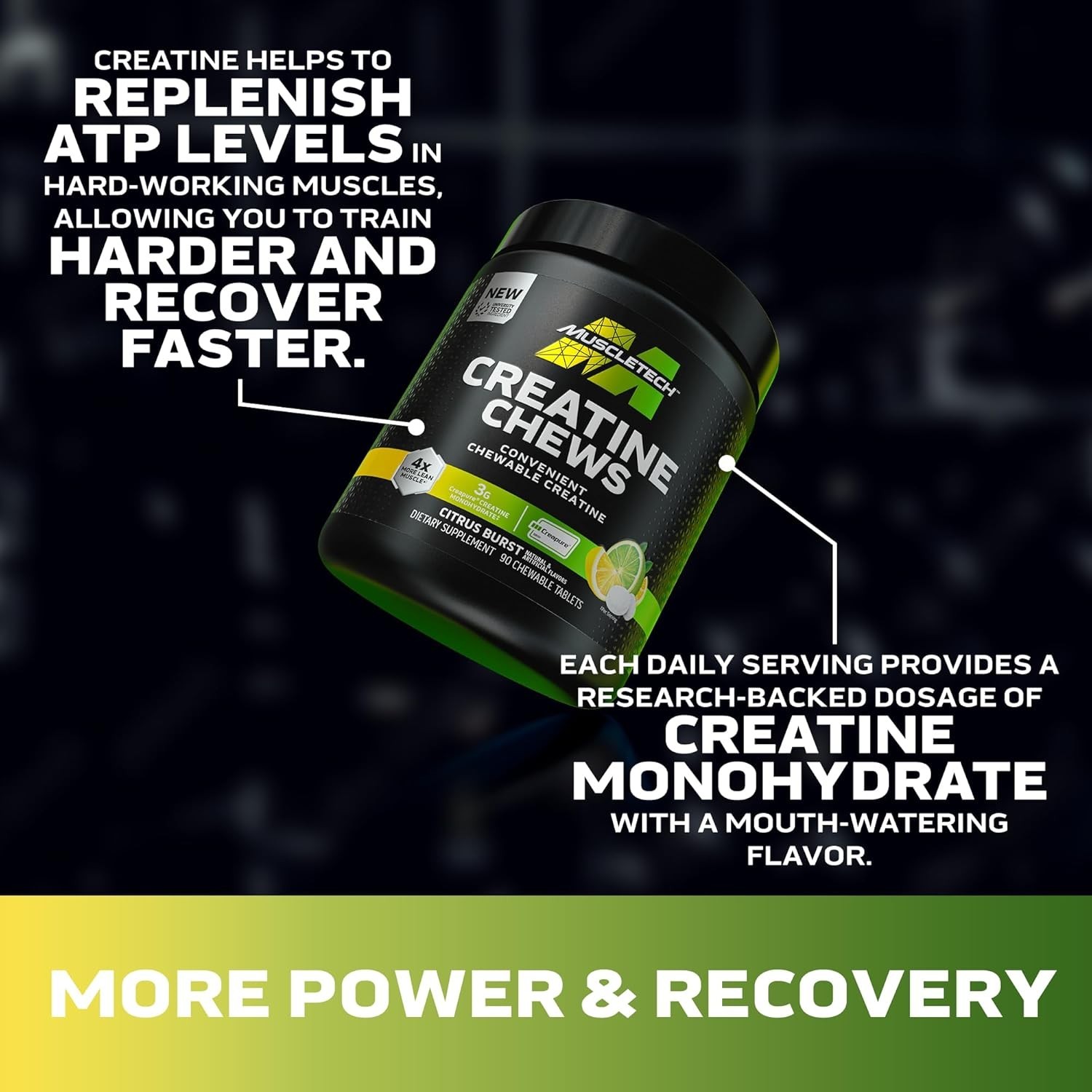 | Creatine Chews | Creapure | Muscle Recovery + Builder for Men & Women | Workou