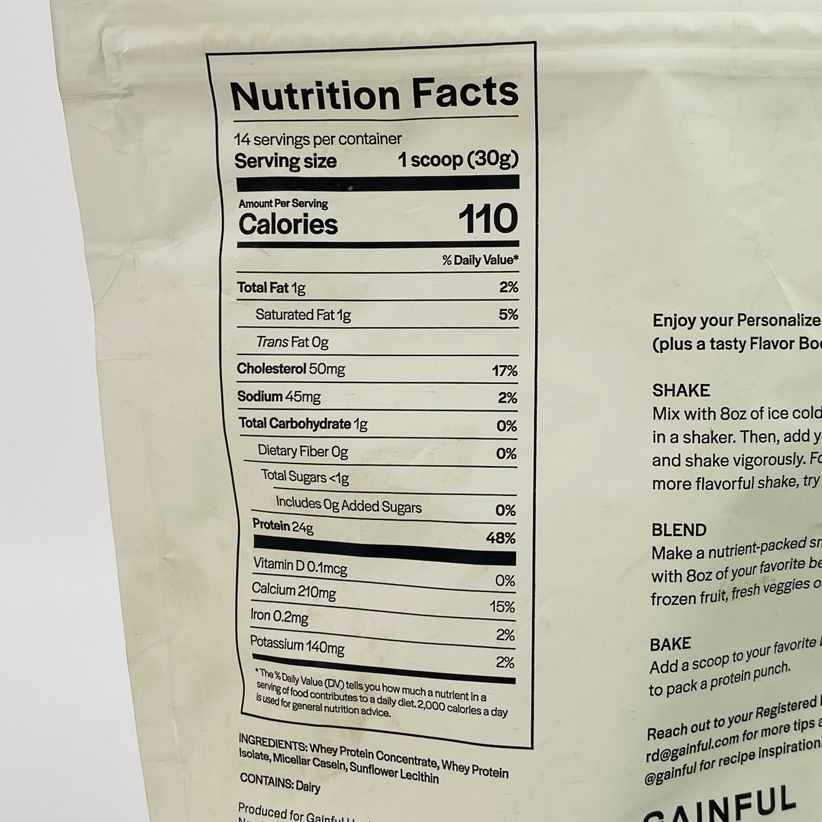 Gainful Whey Protein Powder Shake Mix 14.8Oz / 420g Post Workout Unflavored NEW!