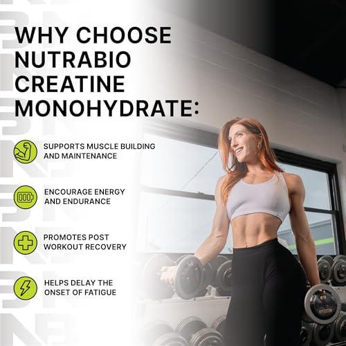 NutraBio Pure Micronized Creatine Monohydrate Powder Supplement, Unflavored, g)