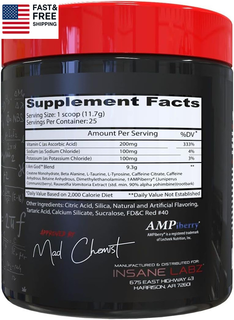 I Am God Pre Workout, High Stim Pre Workout Powder Loaded with Creatine and DMAE