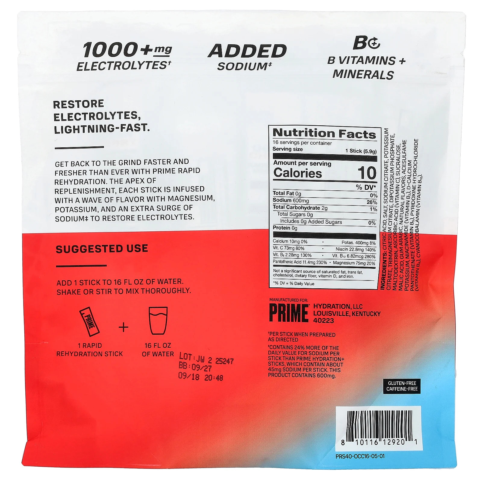 Rapid Rehydration, Electrolyte Drink Mix, Ocean Cherry, 16 Sticks, 0.2 oz (5.9
