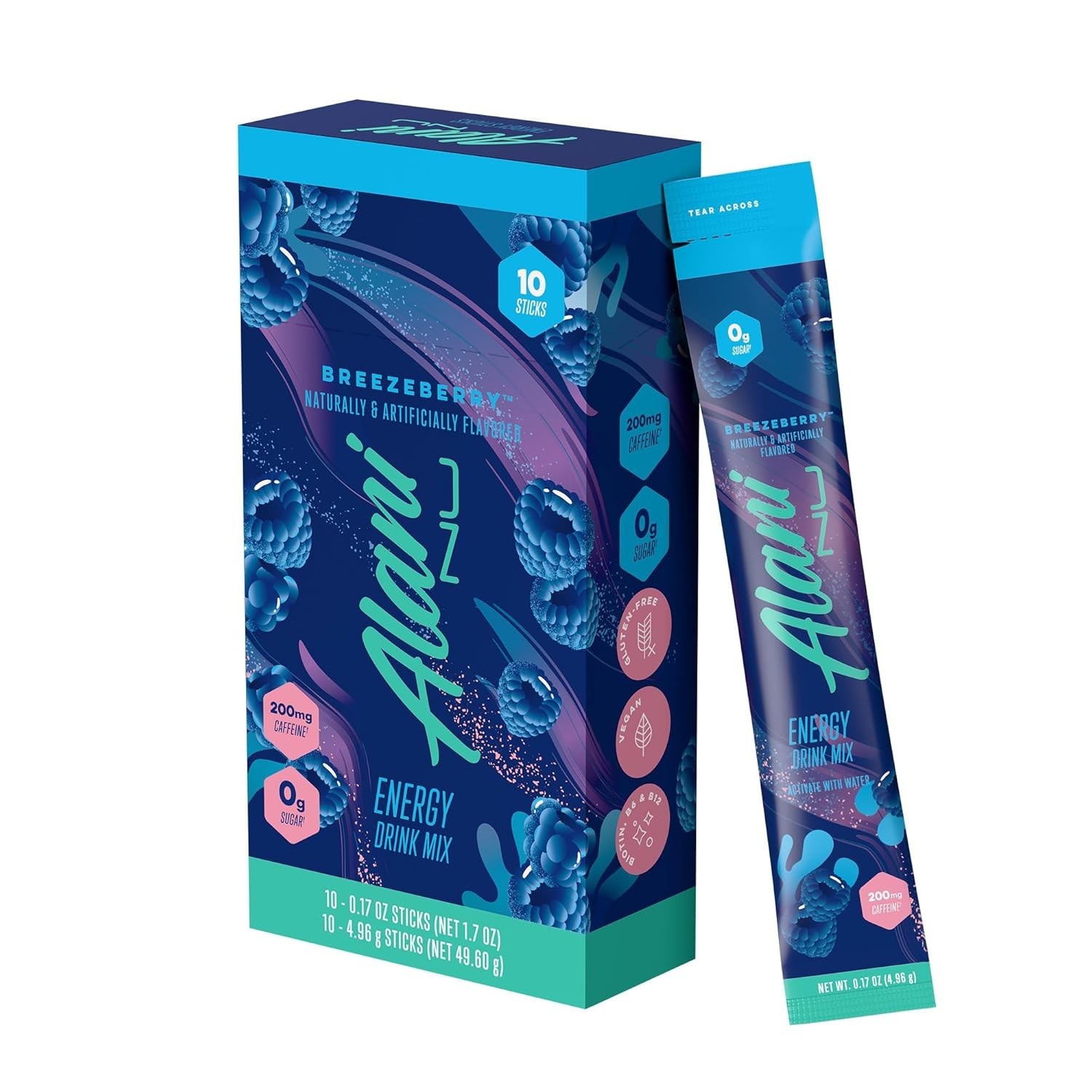 200mg Caffeine BREEZEBERRY Energy Drink Mix – , Antioxidants, 10 Sticks