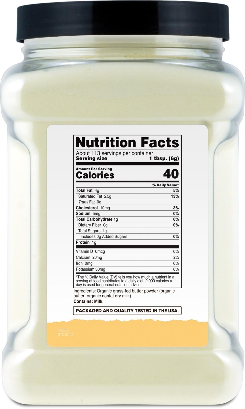 Organic Grass-Fed Butter Powder 1.5 LB | Non-GMO, Gluten-Free, Dairy Alternative