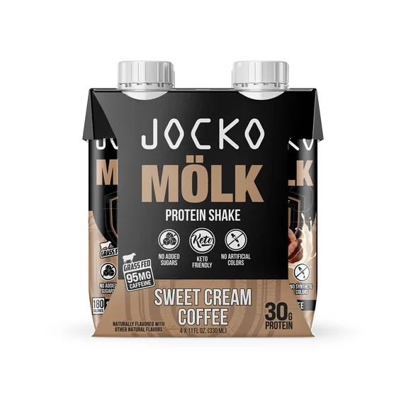 3 pack Jocko Fuel Protein Shake, Sweet Cream Coffee, 11oz, 4 Count, 30g Protein