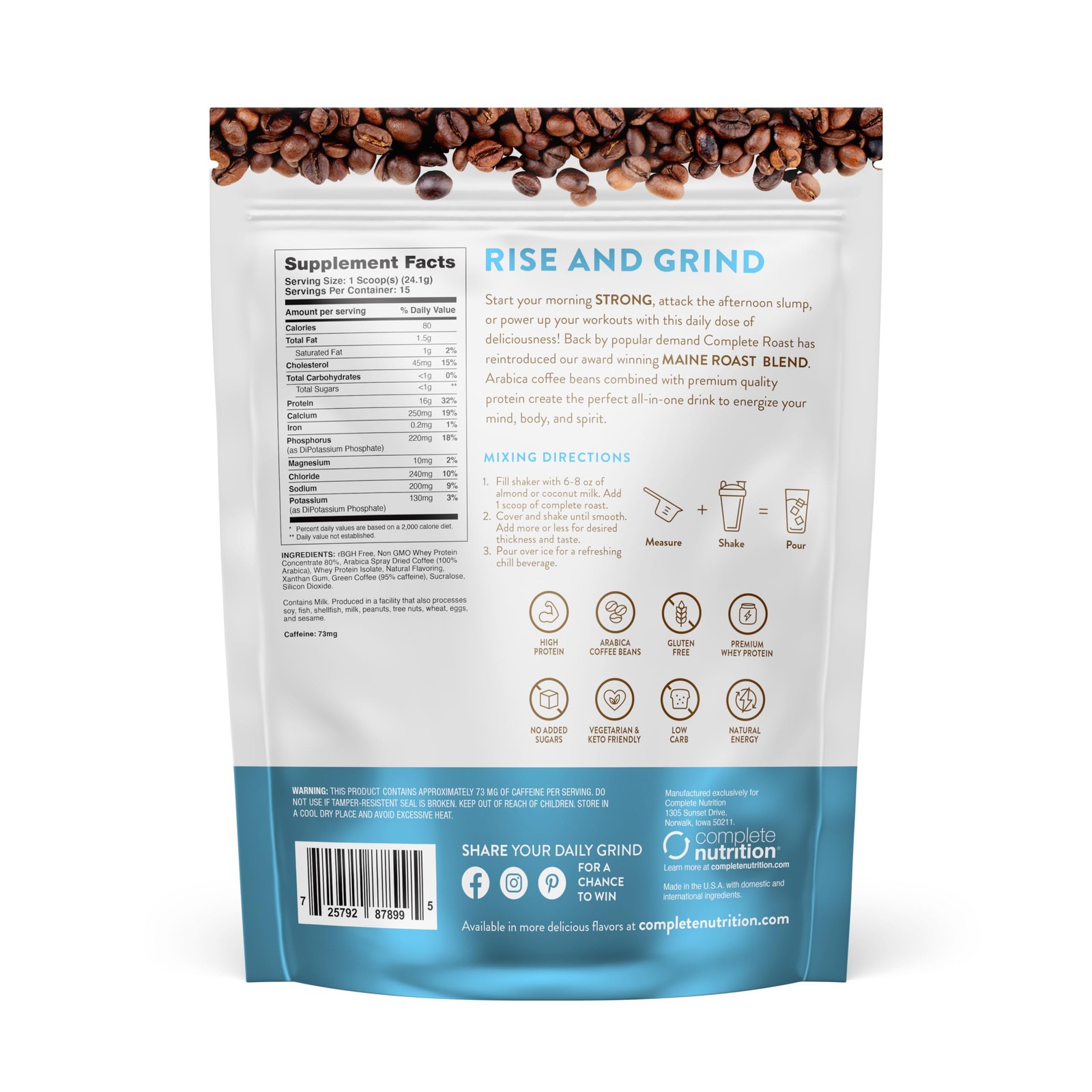 Complete Roast Coffee Protein, 16g Protein, 0 Carbs, 15 Servings, French Vanilla