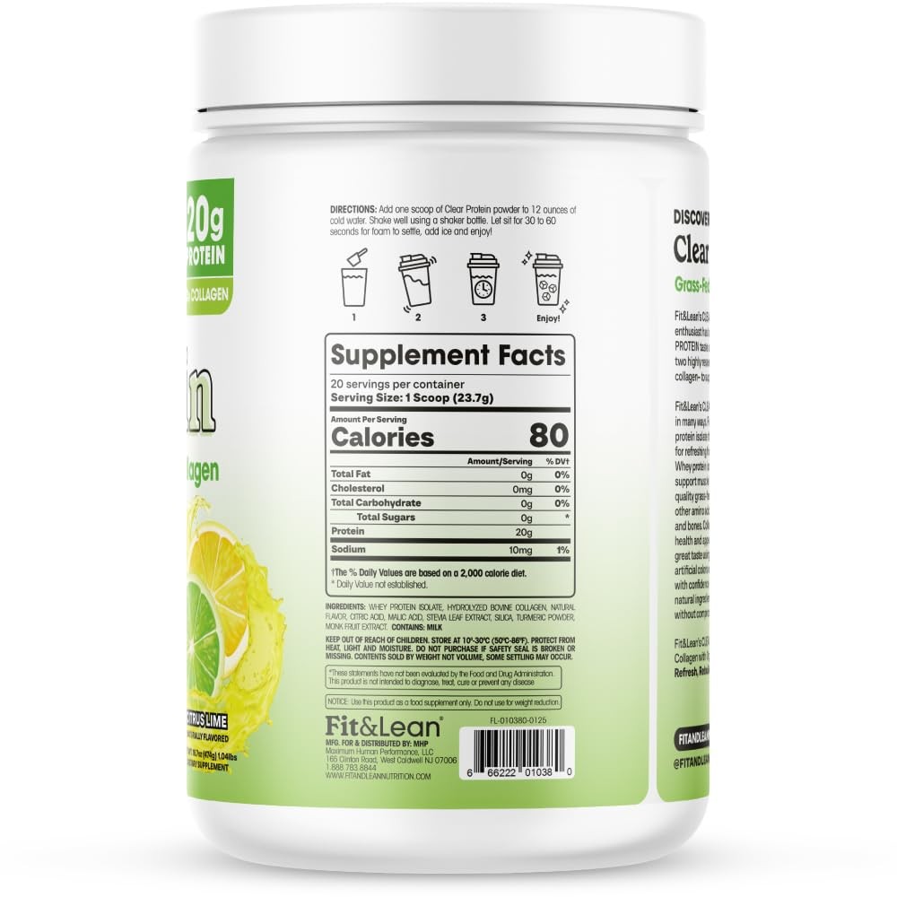 Fit & Fit Clear Protein Powder Whey Isolate Protein And Collagen Grass Fed