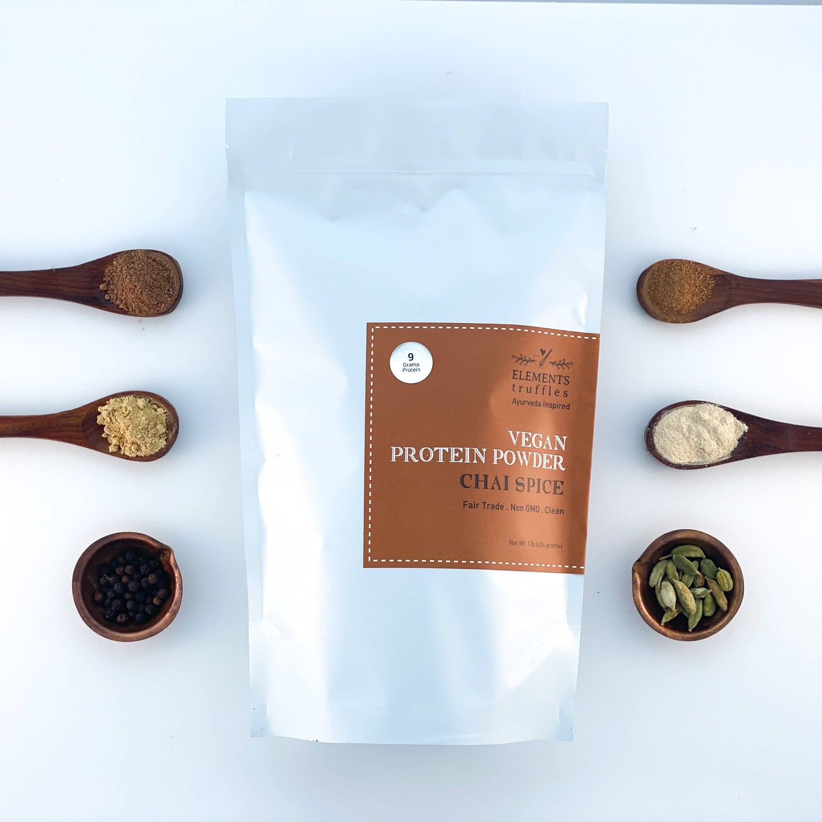 Elements Truffles – Vegan Protein Powder with Immunity Boosting Chai Spice (1lb)