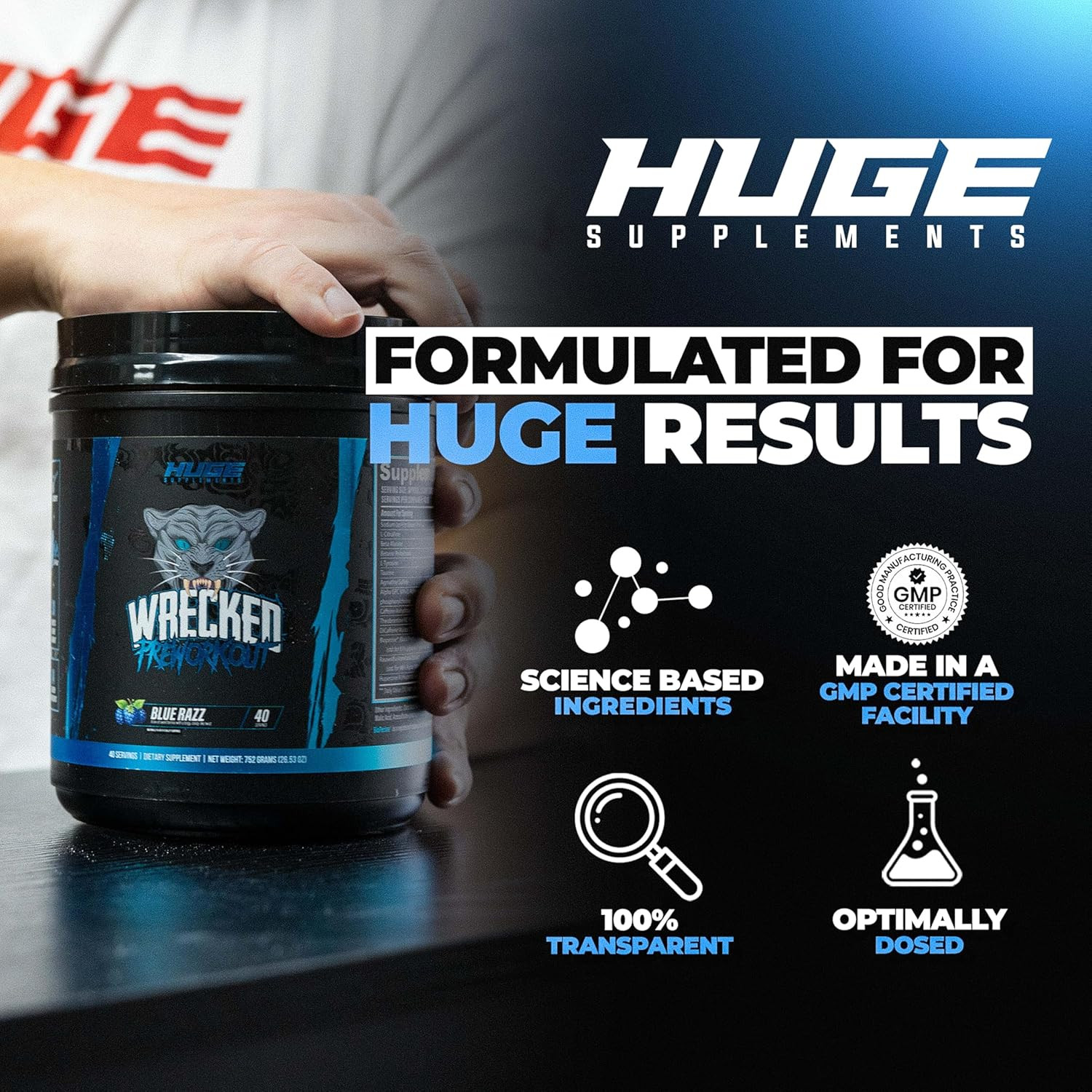 Wrecked Pre Workout Powder, Advanced Formula, Boosts Energy, Focus, Pumps & Perf
