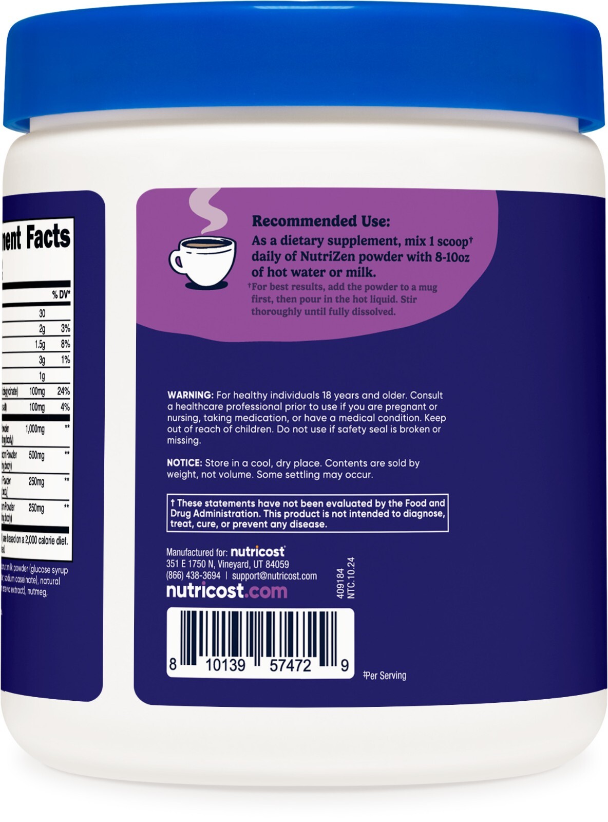 Nutricost Nutrizen PM Unwind Adaptogenic Mushroom Drink (Caramel Chai Flavored)