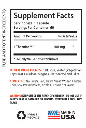 Standardized Theanine – L-THEANINE EXTRACT 200MG – Gives an Energy Boost – 1Bot