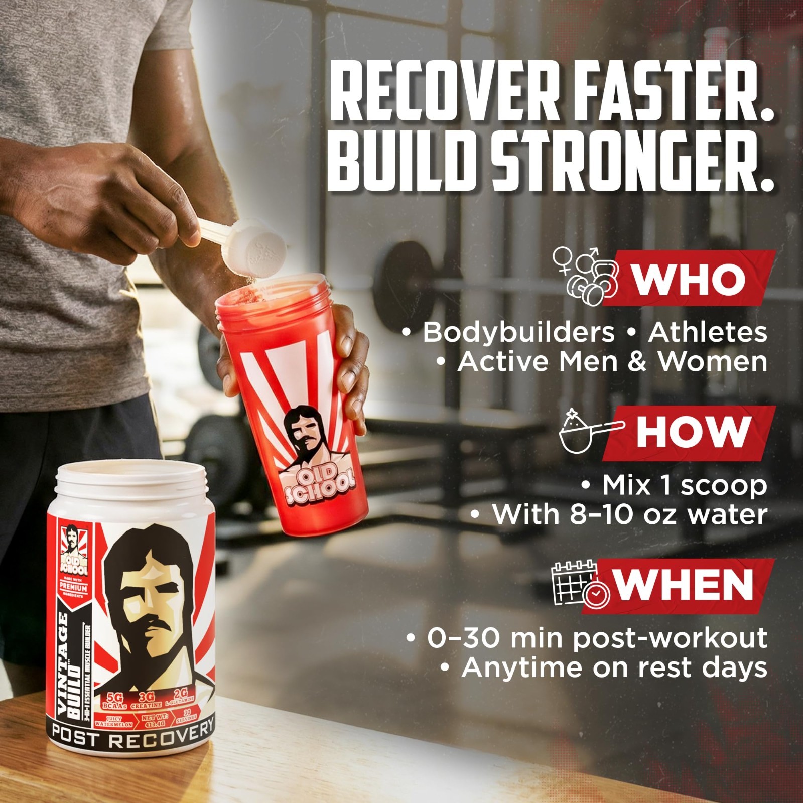 Vintage Build Post-Workout Recovery Powder – BCAAs, Creatine, L-Glutamine, Juicy