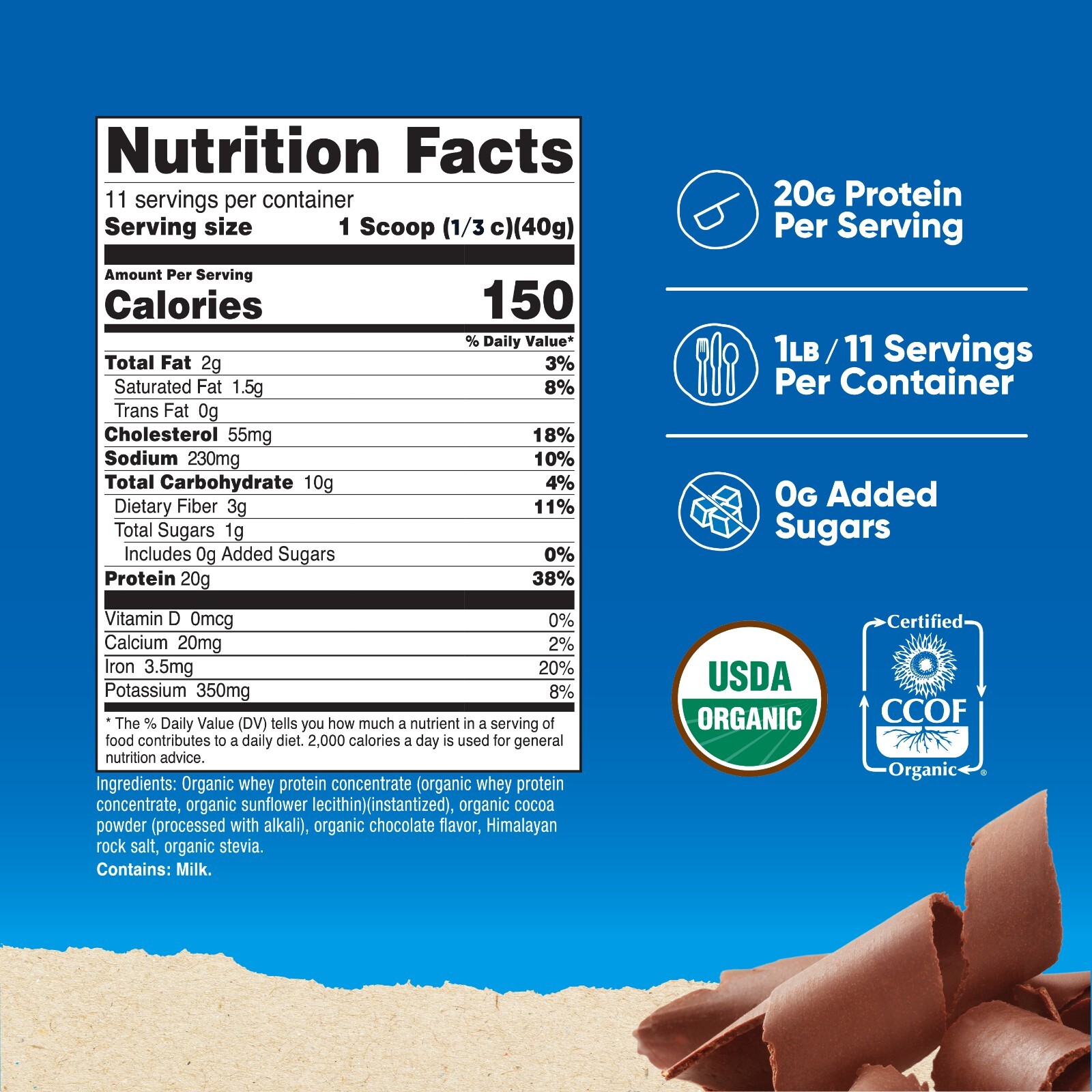 Nutricost Organic Whey Protein Concentrate, Double Chocolate Flavored, (1LBS)