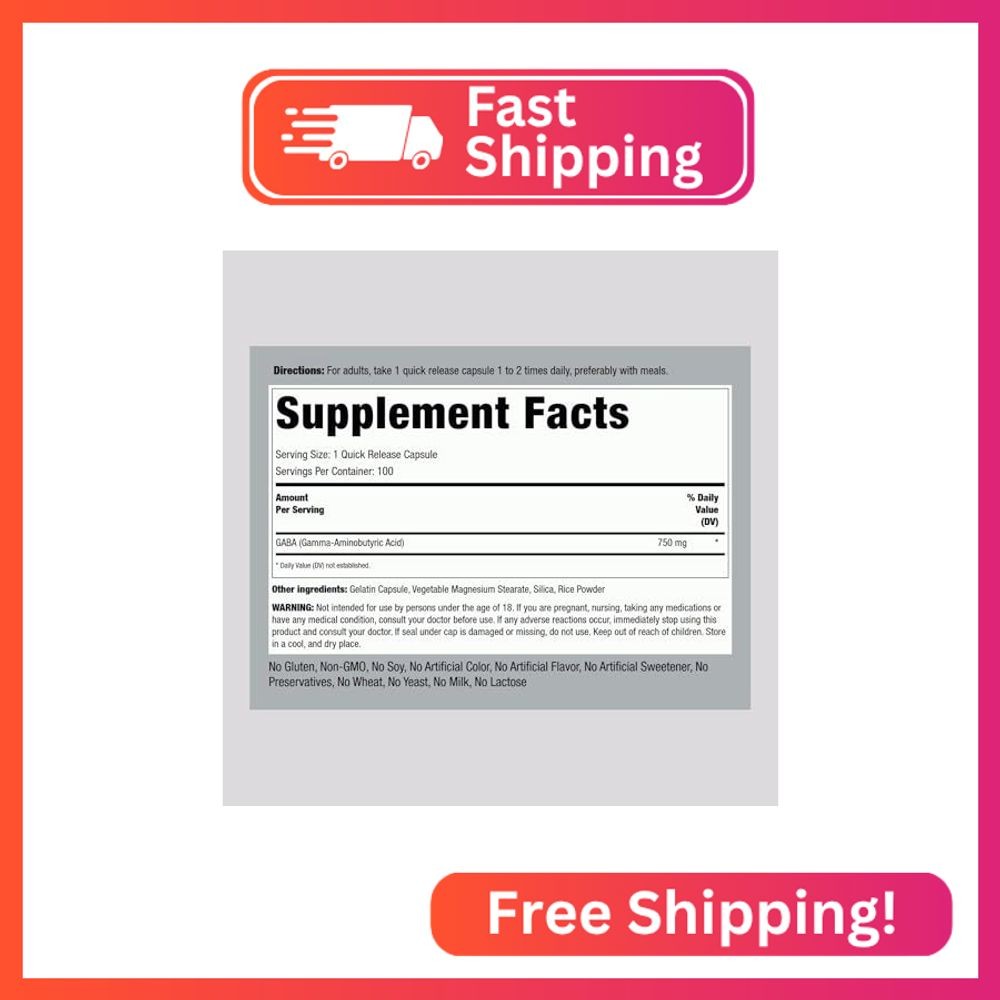 Piping Rock GABA Supplement | 750 mg | 100 Capsules