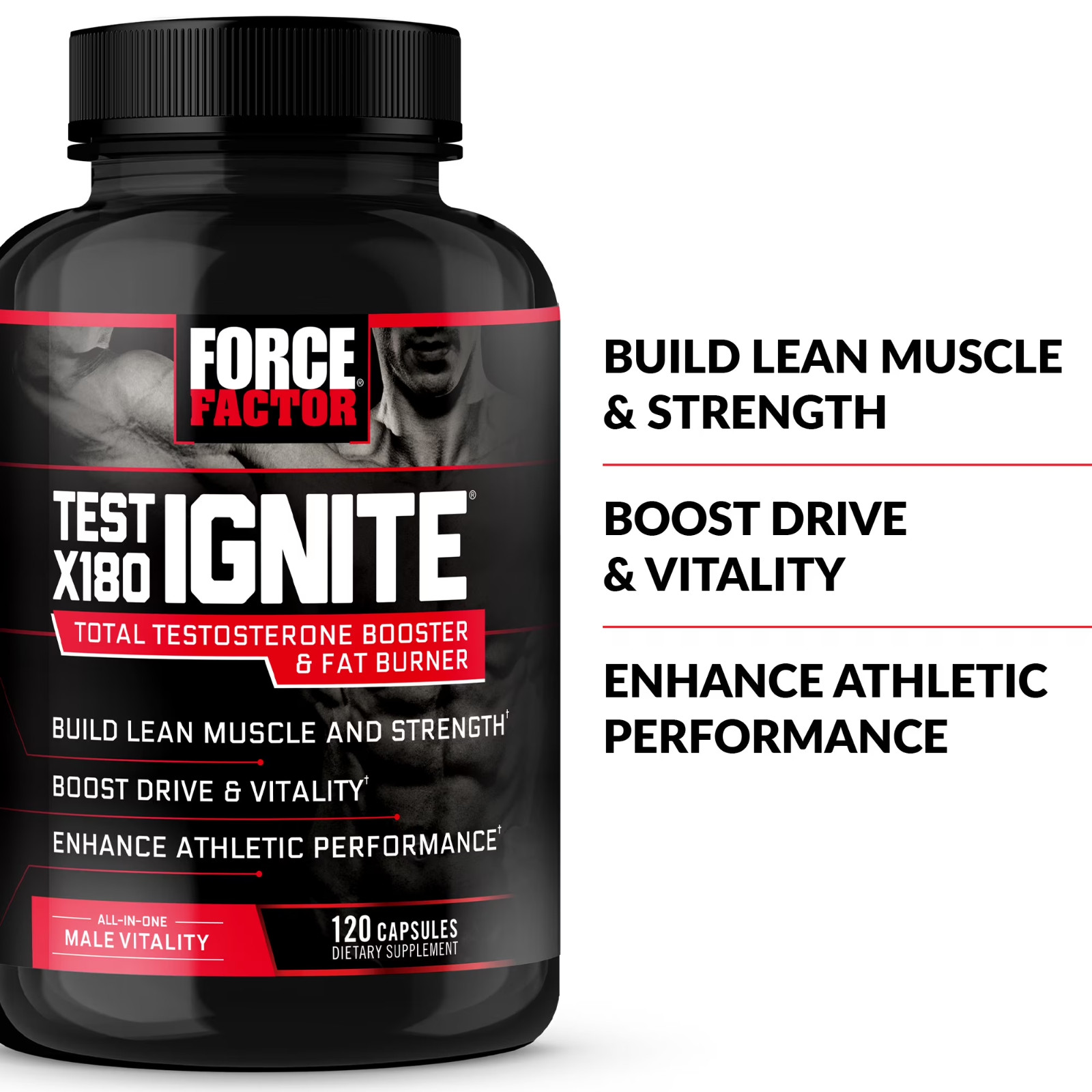 Force Factor Test X180 Ignite Total Testosterone Booster for Men | 120 Capsules