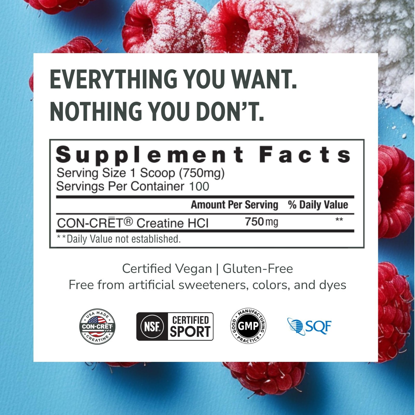 Creatine HCl Powder – Raspberry Flavor, 100 Servings, No Bloating, Muscle & Stre