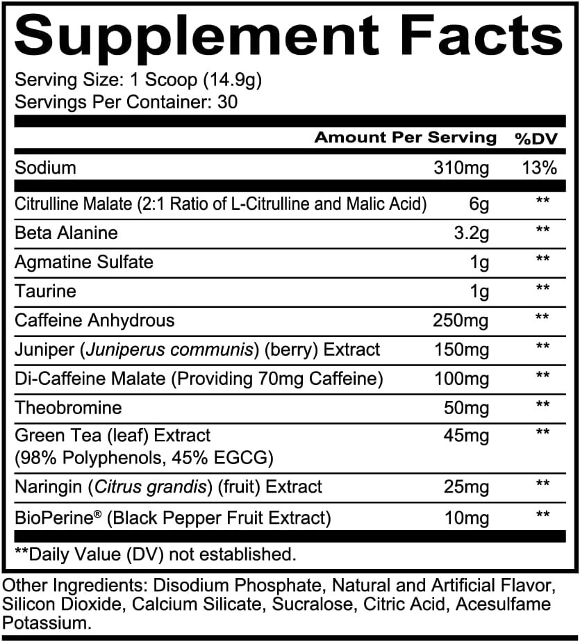 REDCON1 Total War Preworkout Contains 320mg of Caffeine from Green Tea, Juniper